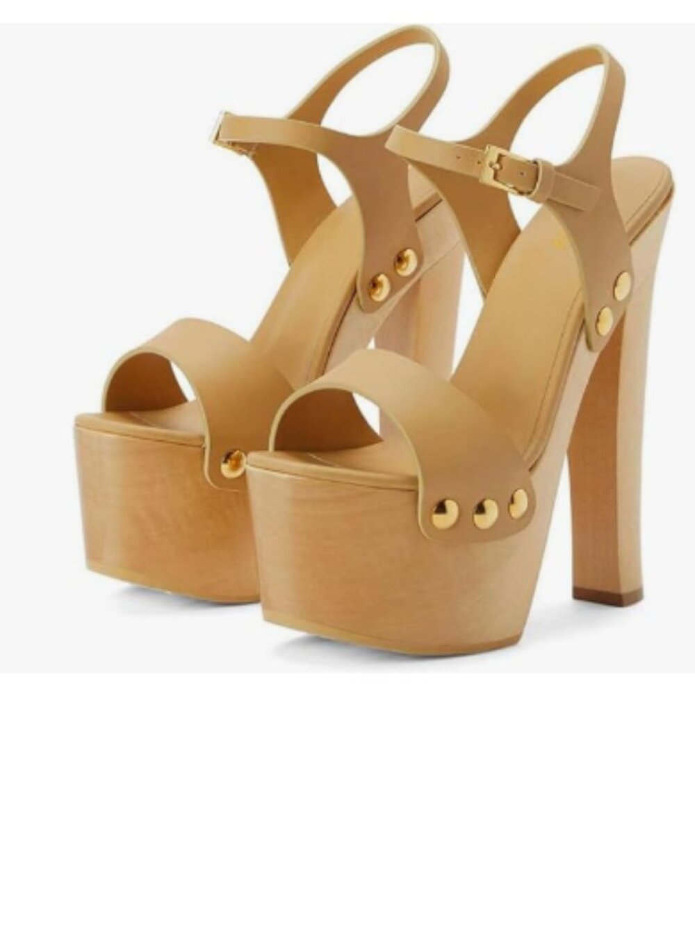 YDN Wood Platform Heeled Sandal Open Toe Chunky High Heels Ankle Strap Shoe